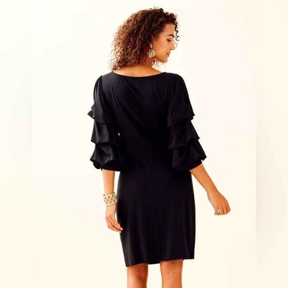 Lilly Pulitzer LEONIE DRESS IN ONYX Black Size Small Tiered 3/4 Sleeves Cocktail - Picture 3 of 9